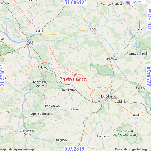 Przybysławice on map