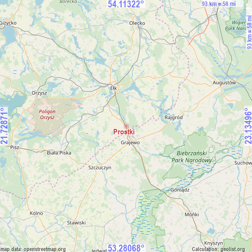 Prostki on map