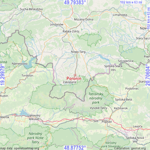 Poronin on map