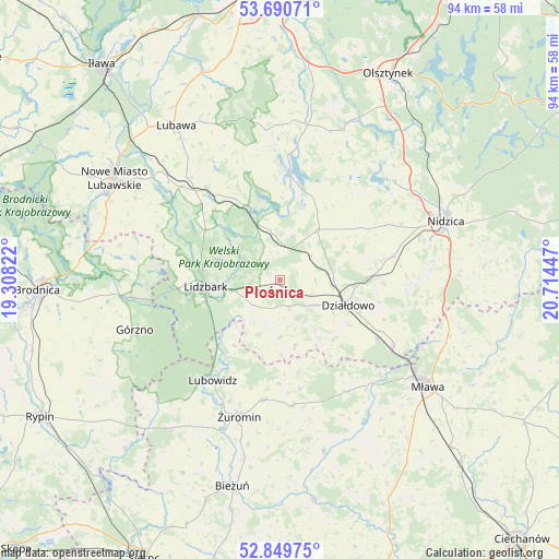 Płośnica on map