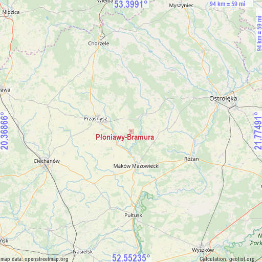 Płoniawy-Bramura on map