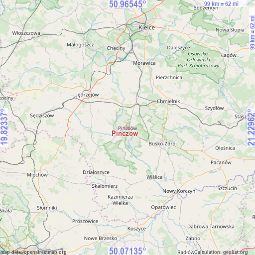 Pińczów on map