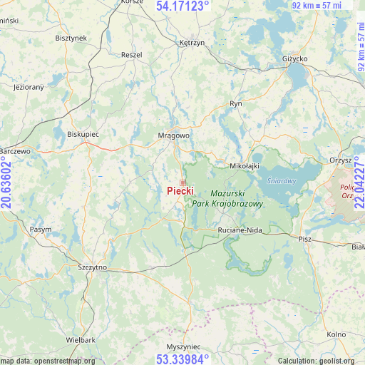 Piecki on map