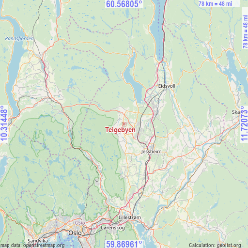 Teigebyen on map