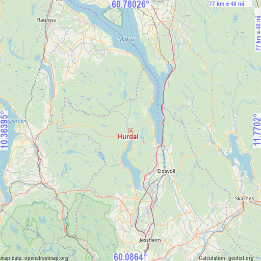 Hurdal on map