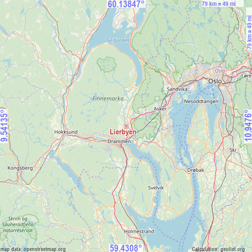 Lierbyen on map