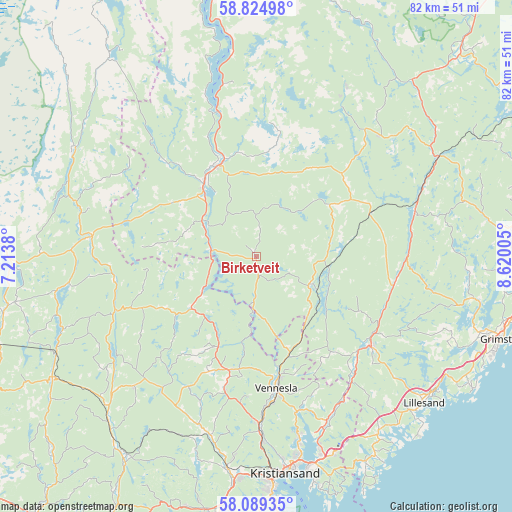 Birketveit on map