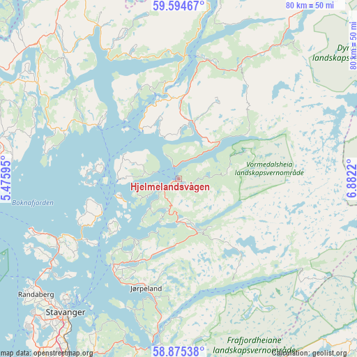 Hjelmelandsvågen on map