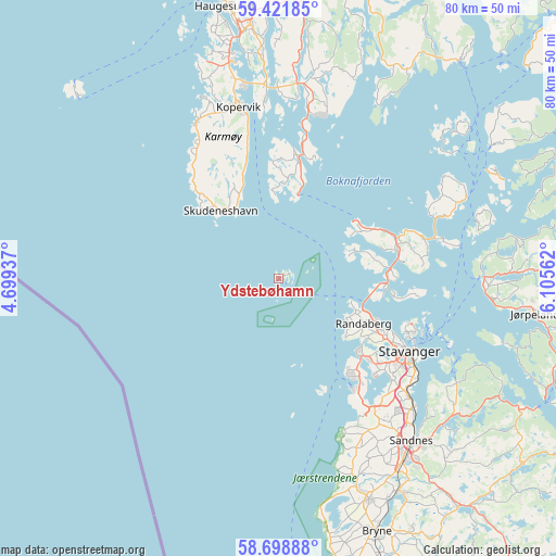 Ydstebøhamn on map