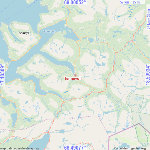 Tennevoll on map