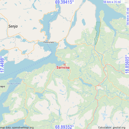 Sørreisa on map