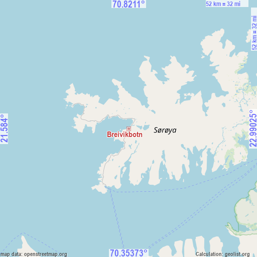 Breivikbotn on map