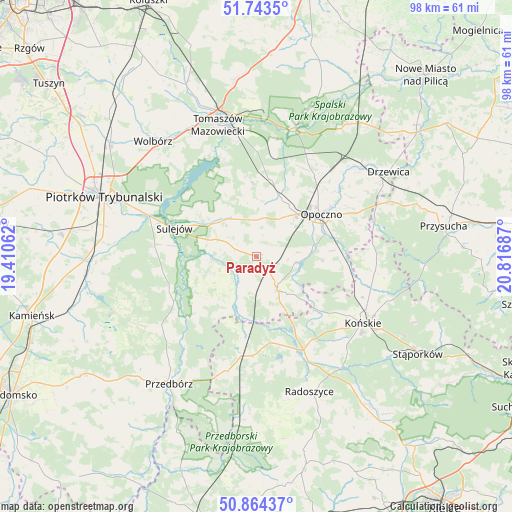 Paradyż on map