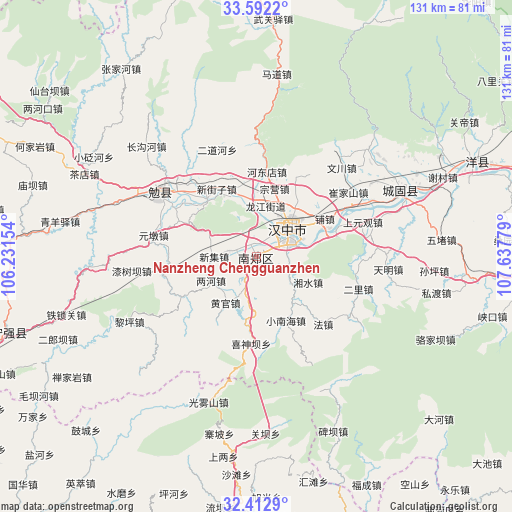 Nanzheng Chengguanzhen on map