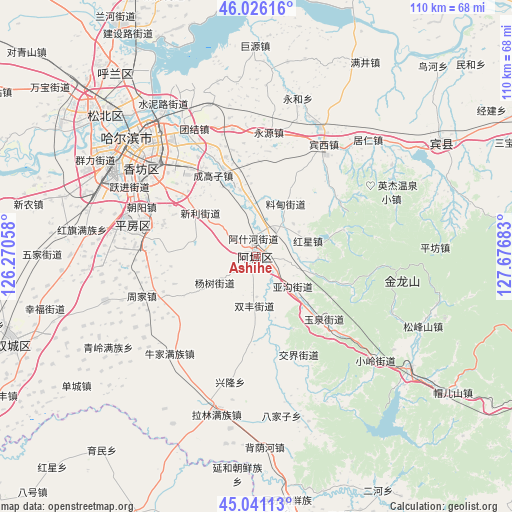 Ashihe on map