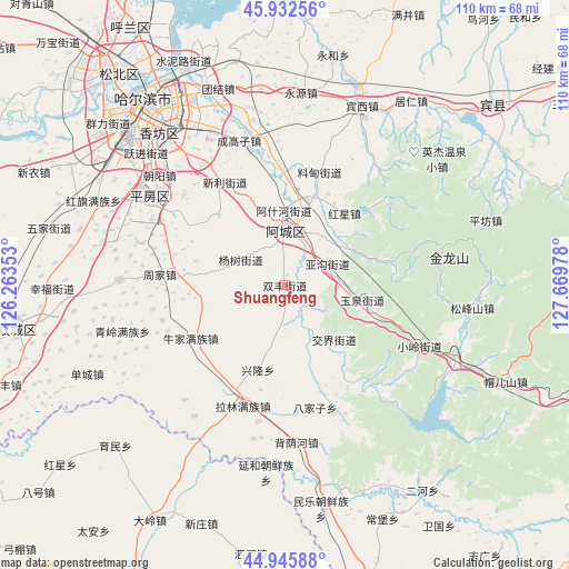 Shuangfeng on map