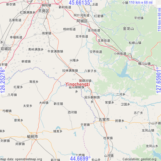 Yingchengzi on map