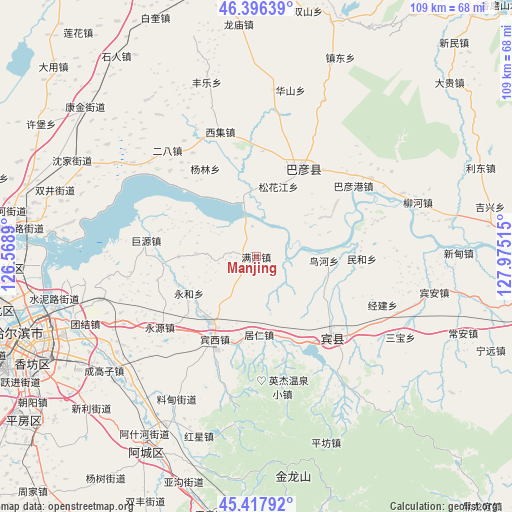 Manjing on map