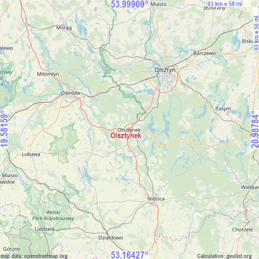 Olsztynek on map