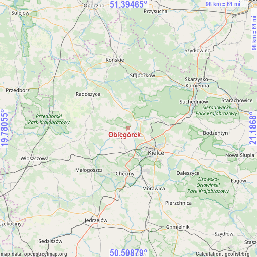 Oblęgórek on map