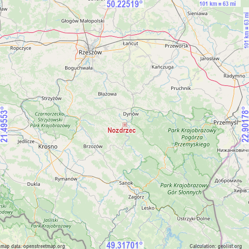 Nozdrzec on map