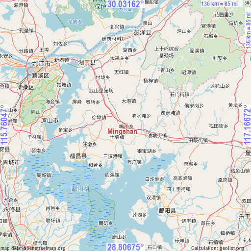 Mingshan on map