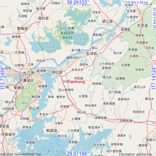 Tianhong on map