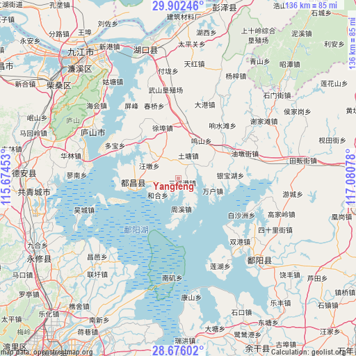 Yangfeng on map