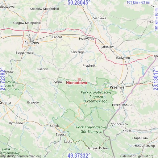 Nienadowa on map