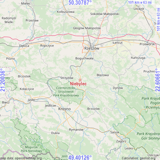 Niebylec on map