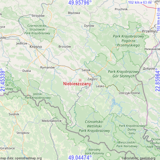 Niebieszczany on map