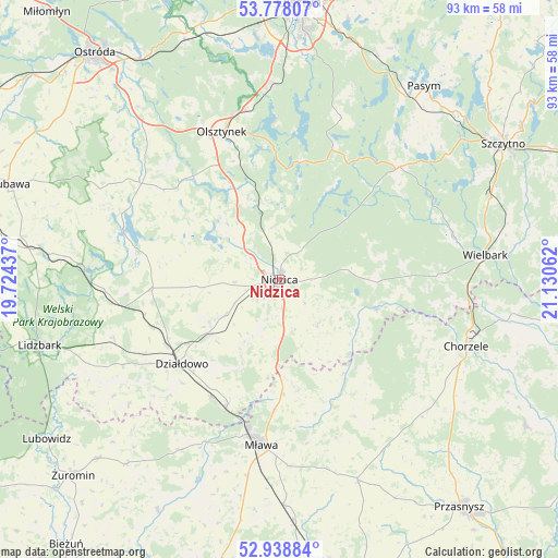 Nidzica on map