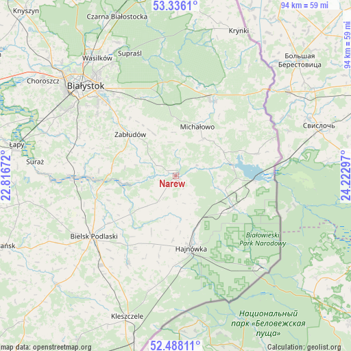 Narew on map