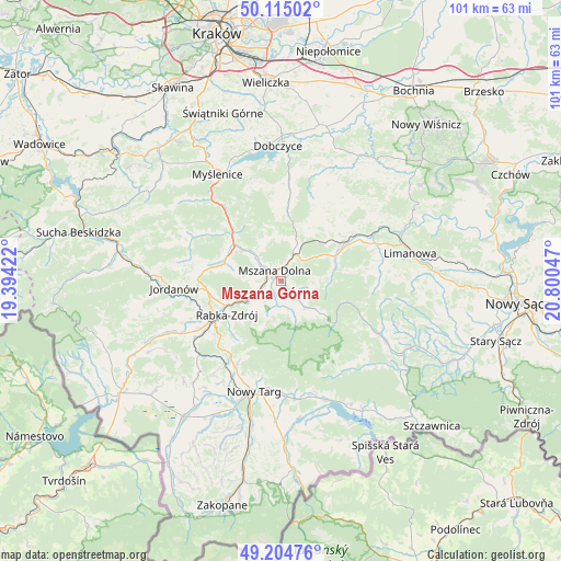 Mszana Górna on map