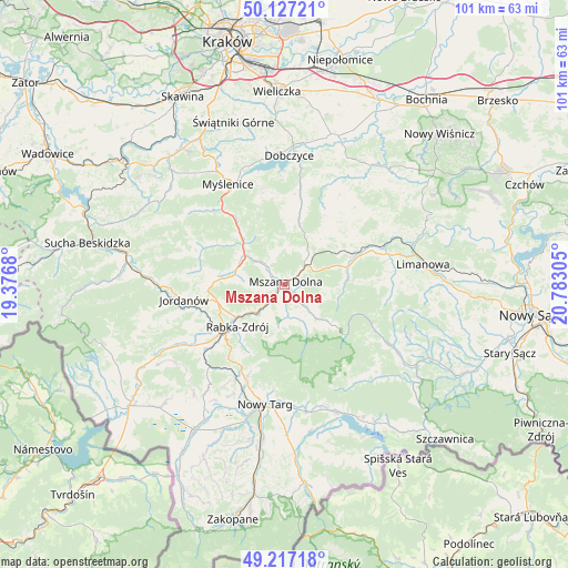 Mszana Dolna on map