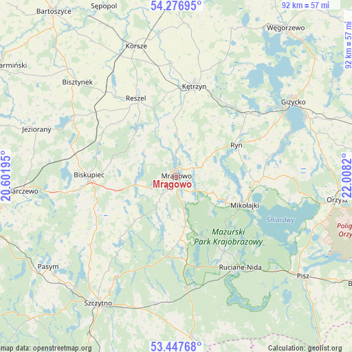 Mrągowo on map