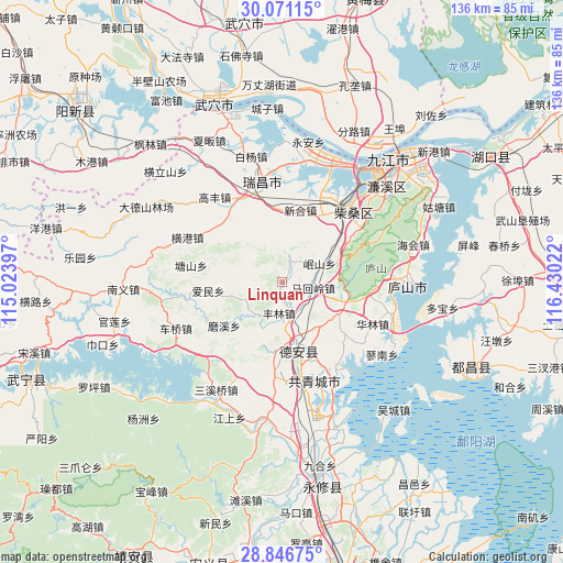 Linquan on map