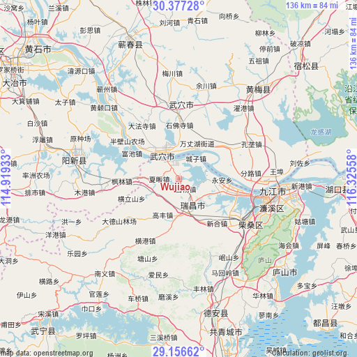 Wujiao on map