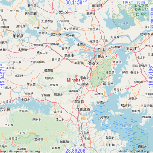 Minshan on map