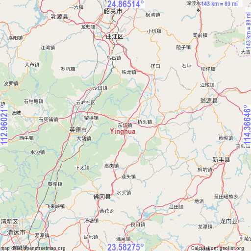 Yinghua on map