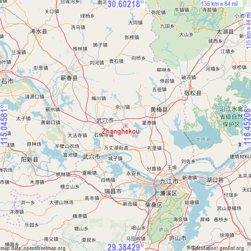 Zhanghekou on map