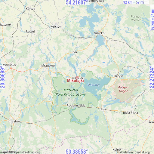 Mikołajki on map