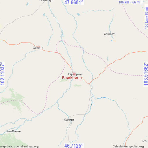 Kharkhorin on map