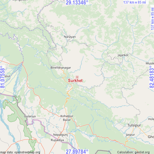 Surkhet on map