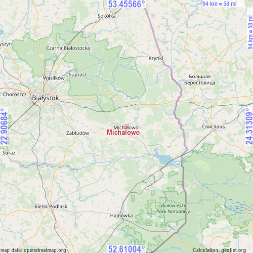 Michałowo on map