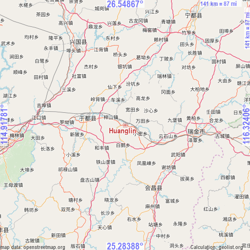 Huanglin on map