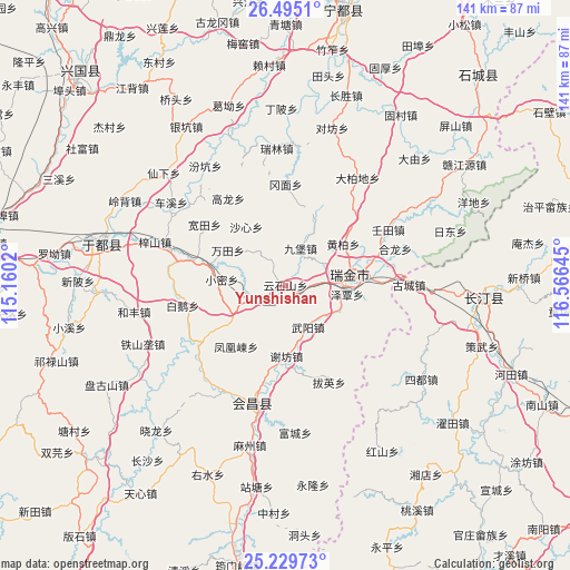 Yunshishan on map