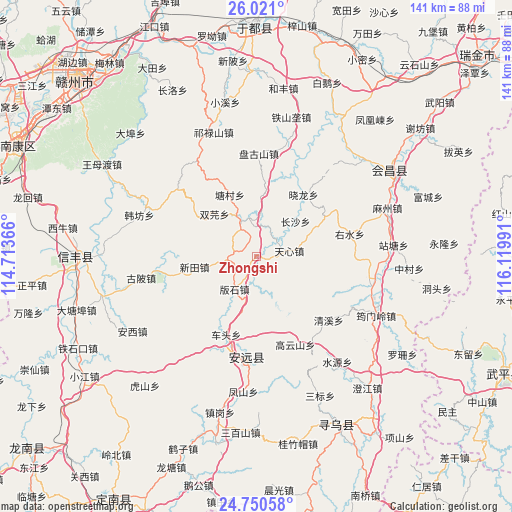 Zhongshi on map