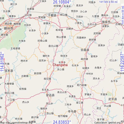 Changsha on map