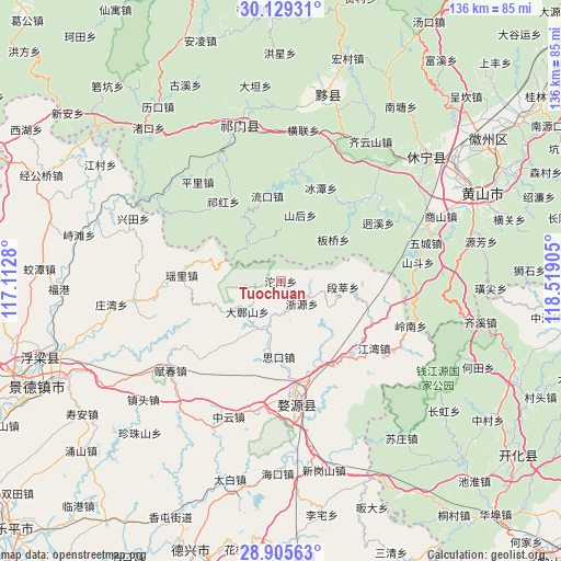 Tuochuan on map